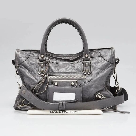 Balenciaga Gris Cendre Lambskin Leather Metallic Edge City S Bag - Picture 12 of 12